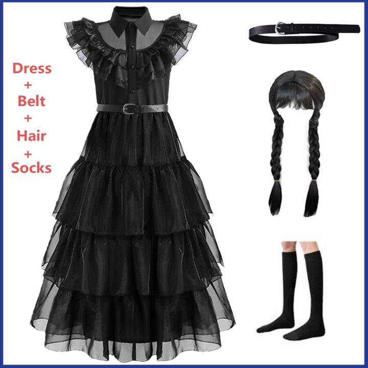 Halloween Party Costumes Movie Wednesday Cosplay Dresses Wednesday Addams  Cosplay Costume Gothic Wind Adult Kids Children Dress
