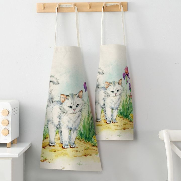 1-pcs-38x47cm-cute-cat-kitchen-sleeveless-aprons-for-women-cotton-linen-bibs-household-cleaning-pinafore-home-cooking-apron
