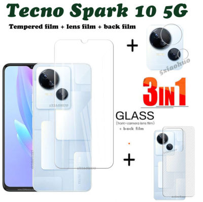 Tecno Spark 10 5G กระจกเทมเปอร์ Tecno Spark 10ปกป้องหน้าจอ Tecno Spark 10C อุปกรณ์ป้องกันเลนส์กล้องถ่ายรูปคลุมทั้งหมดจอกระจกความเป็นส่วนตัวด้าน3 In 1คาร์บอนไฟเบอร์ด้านหลังฟิล์ม