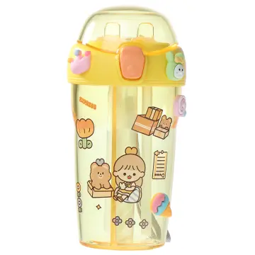 430ml Cute Children Double Drinking Water Bottle Straw Portable