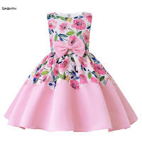 OASHTH Girl S New Dress Bow Performance Costume Children S Skirt Printed Vest Pleated Princess Dress