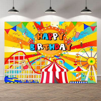 Happy Birthday Kids Backdrops Party Decor Table Banner Colorful Bunting Flags Circus Theme Newborn Baby Shower Background Photo