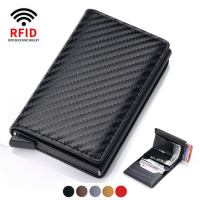 ผู้ถือบัตรเครดิตกระเป๋าสตางค์ผู้ชาย RFID Blocking กล่องอลูมิเนียมป้องกันกระเป๋าสตางค์หนัง PU พร้อมคลิปเงิน Designer Card Holder