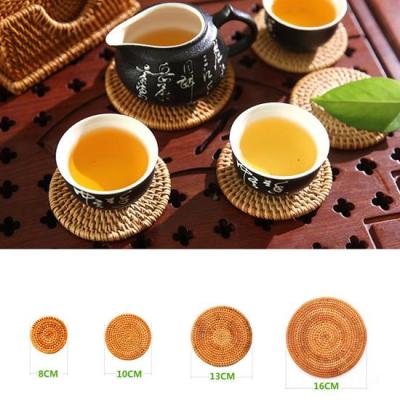 【CW】۩  1PC Round Rattan Coasters Bowl Insulation Placemats Table Padding Cup Mats Decoration Accessories