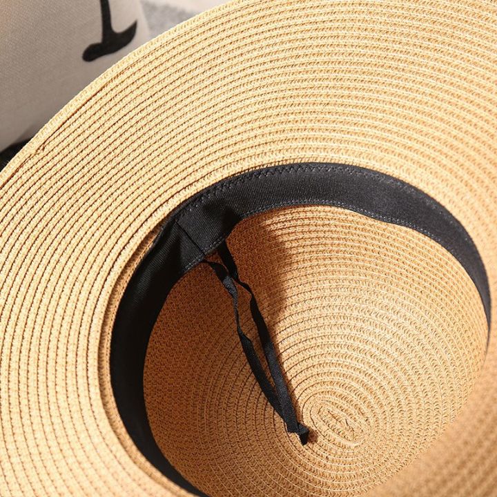 หมวกชายหาดปีกกว้างขนาดใหญ่สำหรับ-t-1ฤดูร้อนหมวกฟางผู้หญิงป้องกัน-uv-หมวกกันแดดพับได้หมวกปานามาหมวกชายหาดกระดูก