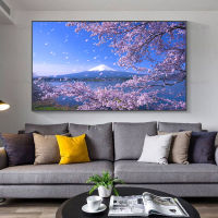 Mount Fuji ภาพวาดผ้าใบฤดูใบไม้ผลิ Cherry Blossoms ภูมิทัศน์ภาพผนังสำหรับตกแต่งบ้านของขวัญ (ไม่มีกรอบ)