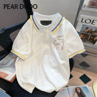 PEAR DODO เสื้อยืดคอโปโลแขนสั้นเสื้อโปโลพิมพ์ลายหมีน้อยเกาหลีสำหรับผู้หญิง