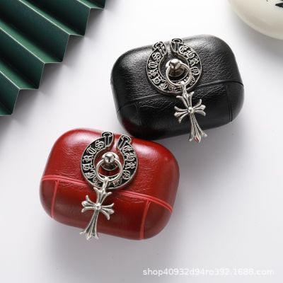 ~ Street Fashion Cross Chrome Hearts Airpods Pro Case with Carabiner PU Leather Protective Cover for AirPods  Pro