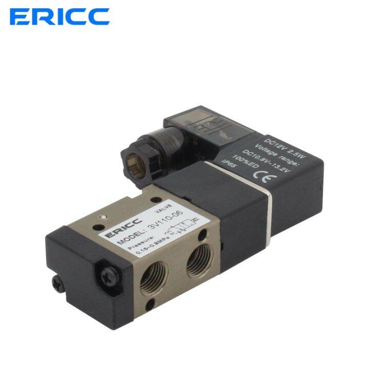 3V110-06 12V 1/8" Normally Closed Solenoid Valve 3 Way Pneumatic Air ...