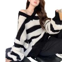 Spot parcel post Autumn and Winter Gentle Soft Glutinous Sweater for Women 2022 New Japanese Style Comfortable R Loose Striped Coarse Yarn Sweater Top