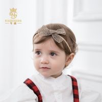 [COD] European and style foreign trade fabric mesh hollow bow baby headdress cute nylon hairband