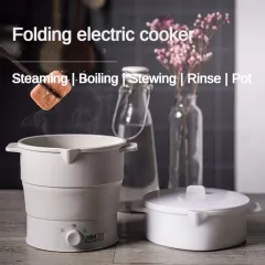 Mouliraty Foldable Electrical Cooker Travel Pot - Dual Voltage 100V-240V Hot  Pot Cooking - Food Grade Silicone Cookerware Boiling Water Steamer -  Camping Office Hotel Noodle Porridge Soup, 