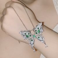 [COD] Versa oversized exaggerated peacock chrysoprase butterfly pendant 18K plated micro-inlaid bright multi-faceted zirconium necklace