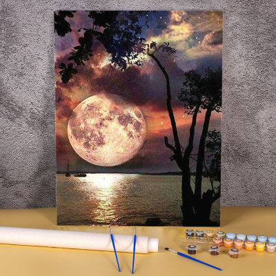 Landscape Moon Painting By Numbers Complete Kit Acrylic Paints 40*50 Canvas Pictures Handmade For Kids Wholesale Art