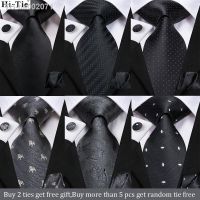 ♣☒ Hi-Tie 8.5cm Black Solid Striped Paisley 100 Silk Mens Business Tie Neck Tie for Men Fashion Luxury Wedding Necktie Gravatas