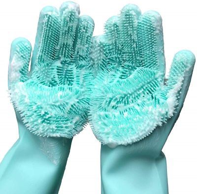 Magic Silicone Dishwashing Scrubber Dish Washing Sponge Rubber Scrub Gloves Kitchen Cleaning 1 Pair  Rubber Silicone Gloves Safety Gloves