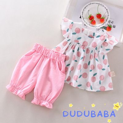 【Candy style】 dudubaba เสื้อยืดแขนสั้น พิมพ์ลายผลไม้ พร้อมกางเกงขาสั้น สําหรับเด็ก ช่วงอายุ 0-4 ปี