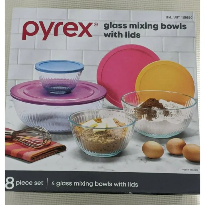 PYREX SCULPTED GLASS MIXING BOWLS WITH LIDS 8PIECE SET Lazada PH