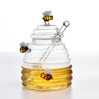 hotx【DT】 Glass Honey Pot Jar Tools Storage Dipper Lid Bottle Wedding Office