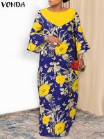 【HOT】♤❧ Floral Printed Sleeve Sundress 2023 Fashion O Neck Loose Vestidos