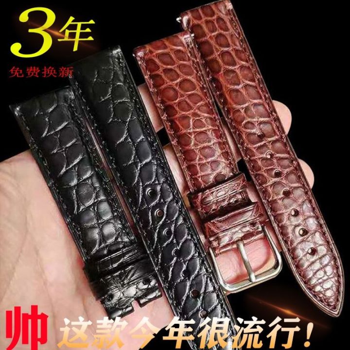 july-original-universal-handmade-crocodile-leather-watch-strap-ladies-double-press-butterfly-buckle-accessories-pin-waterproof-mens-genuine