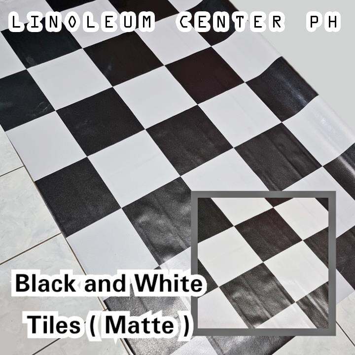 LINOLEUM BLACK AND WHITE TILES MATTE RENOLEUM FLOORMAT LINOLYUM