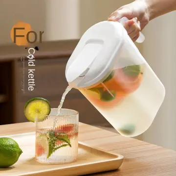 2Pcs Fridge Jug Juice Container Filter Lid 1.5L+2L Plastic Water Pitchers  Heat Resistant Refrigerator Cold Kettle Clear Fridge