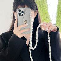 เคสโทรศัพท์ลายโซ่สร้อยไข่มุกสายคล้องแบบคาดตัวหรูสำหรับ Iphone 14 11 12 13 Pro Max Plus กระเป๋าสตางค์ใส่บัตรปกหนัง