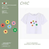 แน่นสั้นเสื้อยืด CHIC เสื้อยืดแขนสั้นลำลองพิมพ์ลายดอกไม้เล็ก C0056