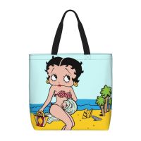 Betty Boop กระเป๋าถือโท้ทแบบลำลองมีซิปกระเป๋าทรงสี่เหลี่ยมมีหูหิ้วสะพายไหล่สำหรับผู้หญิงความจุเยอะพร้อมกระเป๋ากระเป๋าสะพายไหล่