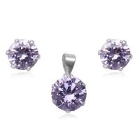 ชุดเงินแท้ 925 Sterling Silver ฝังพลอยสี Lavender Cubic Zirconia  RS 10 mm จี้ และ RS 6 mm ต่างหู Nickel Free ปราศจา สารนิกเกิ้ล