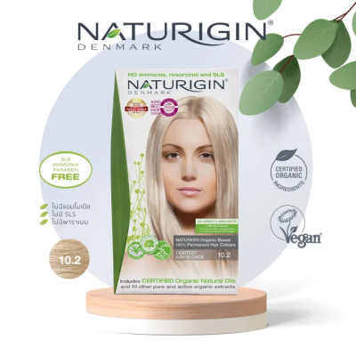 Naturigin 10.2 Lightest Ash Blonde Permanent Organic Hair Color Dye สีบลอนด์อ่อนสุดประกายแอช สีผมออร์แกนิค นำเข้าจากเดนมาร์ก (115 ml)
