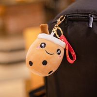 【CW】 10cm Cute Bubble Tea Keychain Soft Plush Toy Keychain Stuffed Boba Doll Kawaii Backpack Decoration Birthday Gifts for Girls Kids