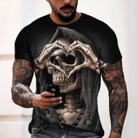 In the summer of 22 c-border new 3 d dital ptg skeleton skeleton than heart male leisure loose short se T-