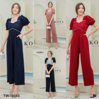 B18080 	Jumpsuit จั้มสูทขายาว แขนพองแต่งลูกไม้ .Jumpsuit Long-sleeved jumpsuit with puffy sleeves with lace detailing.