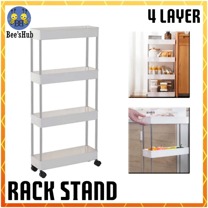 XYX2020 4 Layer Gap Kitchen Storage Rack Slim Slide Tower Movable Assemble Plastic Bathroom