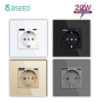 BSEED 20W PD Wall Socket EU Socket With Type-c USB Fast Charging Ports Double Power Outlets Triple Electric Sockets Glass Panel Shoes Accessories