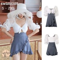 (ฮิตสุด)ชุดว่ายน้ำวันพีช แขนเสื้อน่ารัก New Korea swimsuit size S-XXL