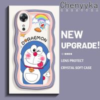 Chenyyka เคสสำหรับ OPPO A17 A17K เคสการ์ตูนโดราเอมอนน่ารักใหม่ โบกขอบเคสมือถือกันกระแทกแบบใสอ่อนเคสโปร่งใสกล้องถ่ายรูปสุดสร้างสรรค์เคสซิลิกาเจลฝาครอบป้องกัน