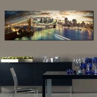 Brooklyn Bridge Night View Canvas Paintings on The Wall Posters and Prints New York City Landscape Pictures for Bed Room Decor