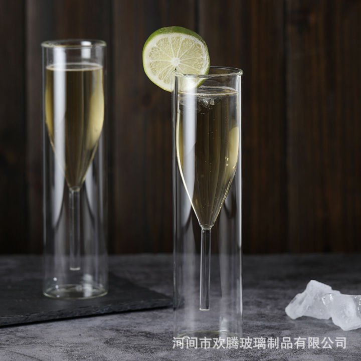 แก้วไวน์แดงค็อกเทลแก้วแชมเปญแก้วบอโรซิลิเกตทรงสูงแก้วความคิดสร้างสรรค์โปร่งใสสูงสองชั้นแก้วแชมเปญ-qianfun