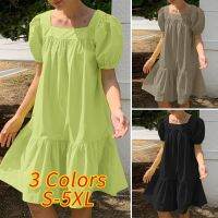 COD SDFGERTYTRRT ZANZEA Womens Korean Casual Loose Solid Color Layered Stitching Dress