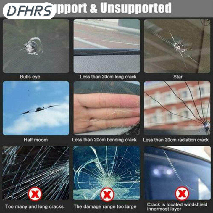 dfhrs-ชุดชุดซ่อมที่ปัดน้ำฝนกระจกรถยนต์น้ำยาการซ่อมแซมแตกรถยนต์เหมาะสำหรับชิปและรอยแตกของกระจกหน้ารถลามิเนต