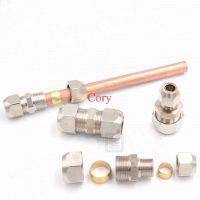 1PC Compression Ferrule Tube Fitting 3/4/6/8/10-16 Brass Pipe Double Card Set Copper Joints Tubing Nut Lock Double Straight CZYC