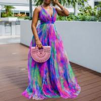 【YF】 Fashion Elegant Sleeveless Sling Party Dress Sexy Deep V Backless Lady Maxi Dresses Casual Tie-Dye Print Women Beach Long