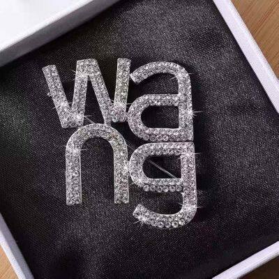 Wang Letter Rhinestone Brooch Buckle Earrings Cartoon Badge Pin Simple Temperament European American Fashion Jewelry