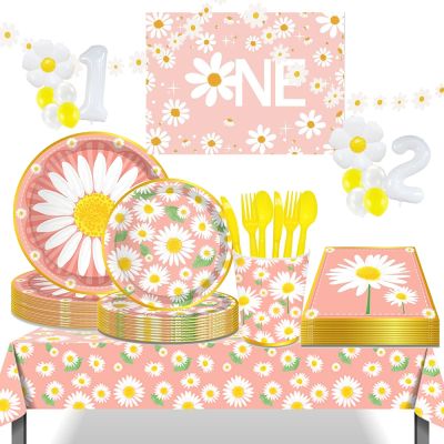 ❇❉ Daisy Flower Party Supplies Tableware for White Daisies Flowers Summer Spring Wedding Birthday Baby Bridal Shower Disposable