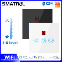 SMATRUL Tuya สมาร์ท WiFi พัดลมสวิตช์ไฟ2 In 1เปิดปิดควบคุมความเร็ว APP การควบคุมระยะไกล Smartlife โคมไฟเพดานผนังกระจกแผงสัมผัสสหภาพยุโรปไฟฟ้า Timing การควบคุมเสียงสำหรับ Alexa Google Home 110โวลต์220โวลต์