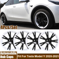 4ชิ้นดุมล้อรถ19 ตัวครอบตกแต่งครอบคลุมฮับแต่งรถที่ป้องกันเหมาะสำหรับรถเทสลารุ่น Y 2020-2021