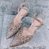 2022 Rhinestone Pointed Toe High Heels Women 39;s Stiletto Spring and Summer Silver Sequin Crystal Sandals Shallow Mouth Shoes